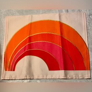 Orange and pink rainbow linen cotton canvas tea towel, brand new!